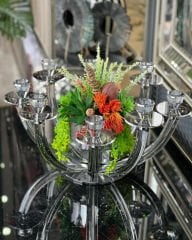 8 Kollu Füme Renk Kristal Şamdan & Çiçek Tanzimli Vazo No:2