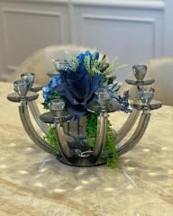 8 Kollu Füme Renk Kristal Şamdan & Çiçek Tanzimli Vazo No:1