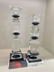 Kristal İkili Sütun Şamdan Şeffaf Siyah