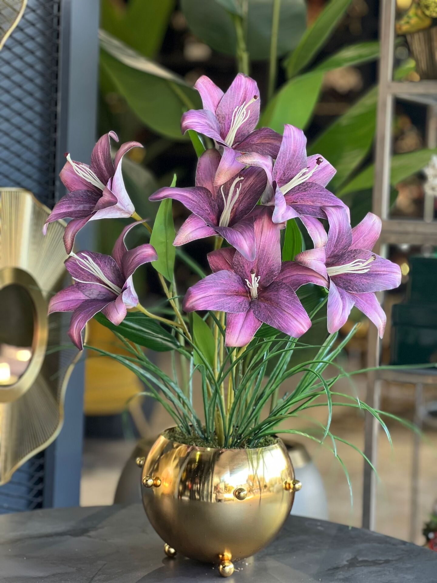 Yapay Mor Lilyumlu Gold Zımba Vazo