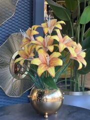 Yapay Sarı Lilyumlu Gold Zımba Vazo