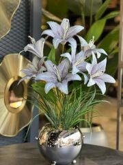 Yapay Mavi Lilyumlu Gümüş Zımba Vazo