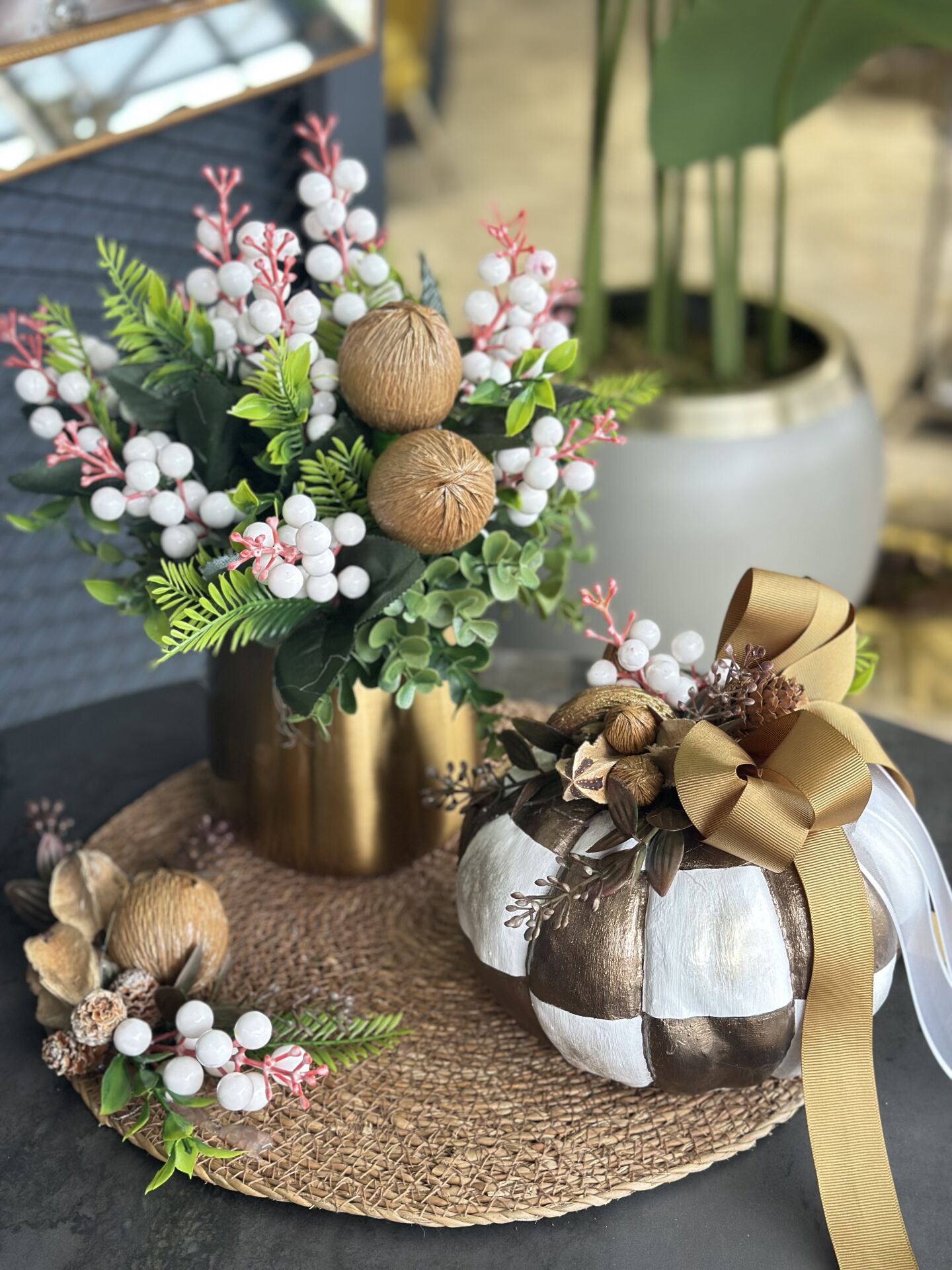 Gold Metal Vazolu Kabak Set