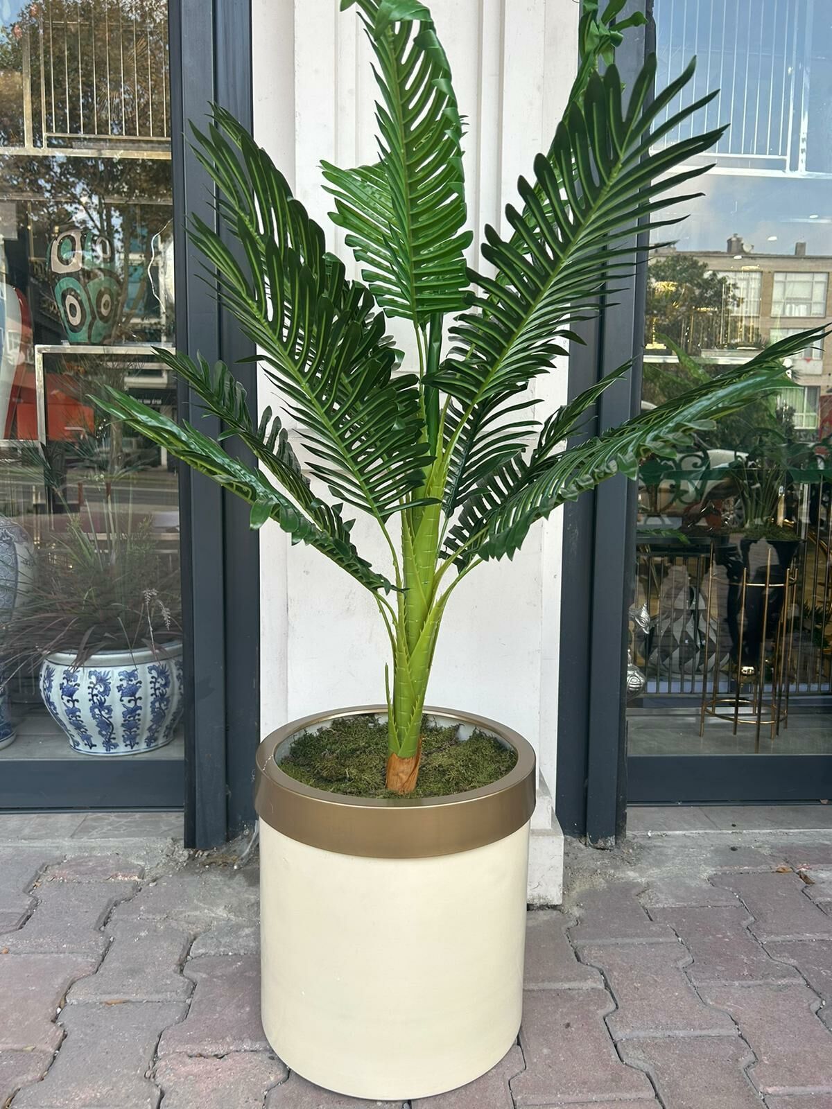 Yapay Arekalı Krem Gold Saksı