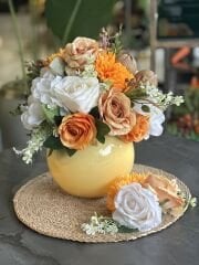 Sarı Cam Vazolu Yapay Çiçek ve Supla Set