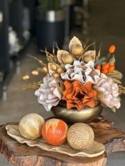 Yaprak Tepsili 3 Top Dekor ve Çiçekli Büyük Yassı Vazo Set No:5