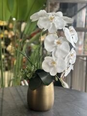 Eskitme Metal Vazolu Tek Dal Orkide No:7