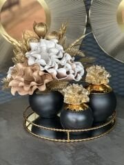 Tepsili Siyah Gold Detaylı Set