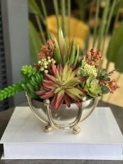 Yapay Skulentli Gümüş Düğmeli Vazo